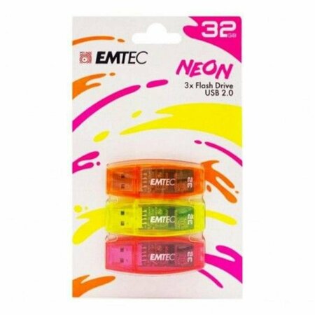 EMTEC Pen Drive  Neon 32Gb USB 2.0, Multi Color, 3PK ECADISP15P3NEOWM